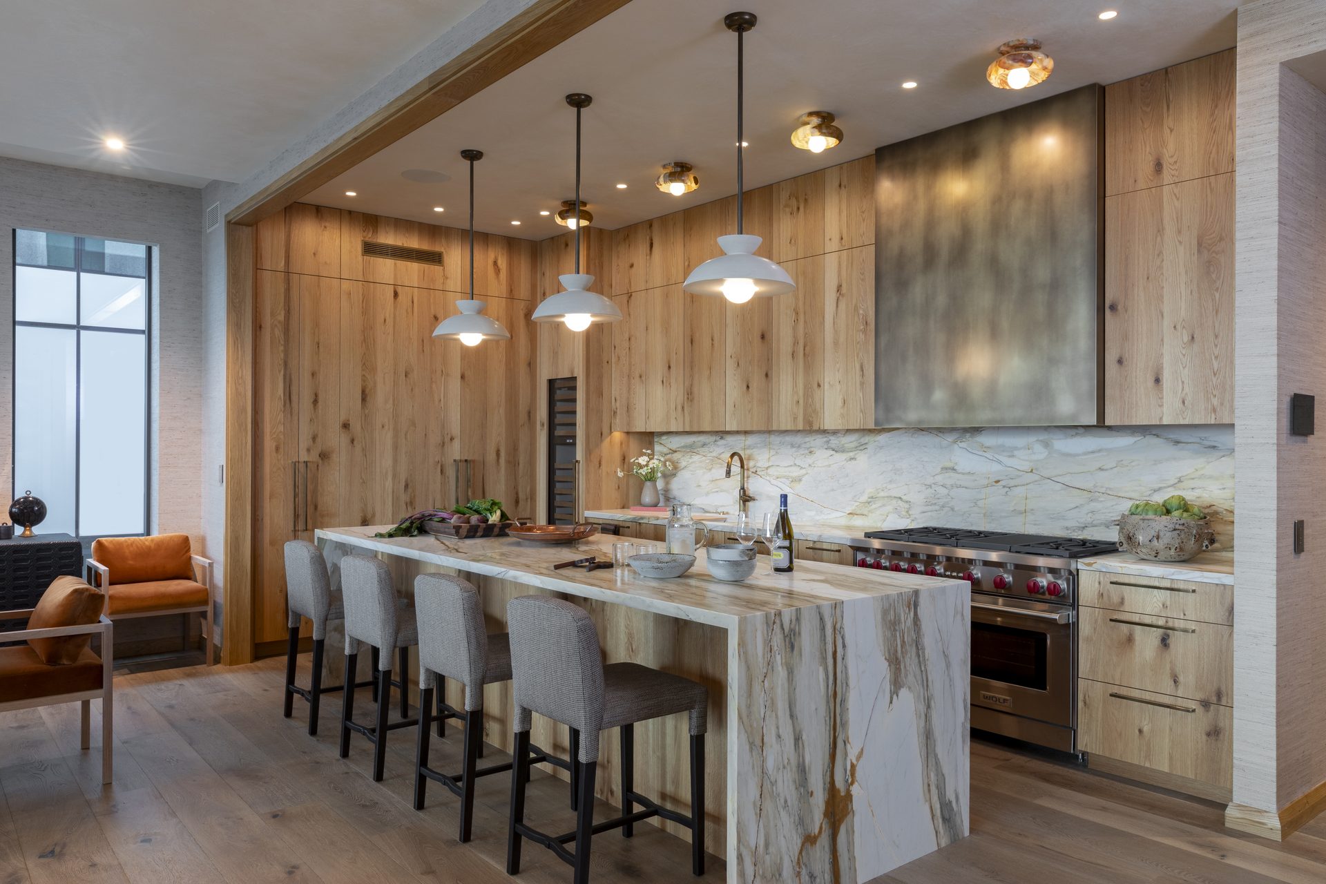 Exterior or interior of a finished private residence at golden hour.
